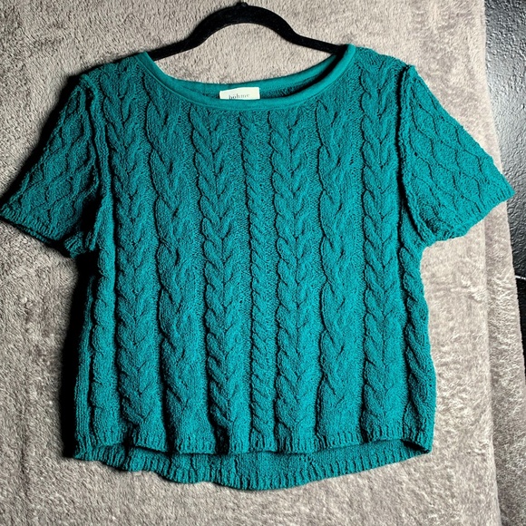 bohme Tops - Bohme XL teal green sweater - cable knit, cozy, cottage core fall vibes